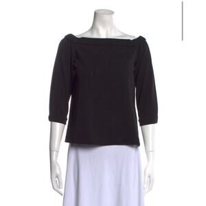TIBI BATEAU NECKLINE THREE QUARTET BLACK BLOUSE WOMEN SIZE 0